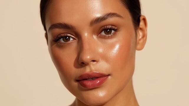 Radiant glowing skin with a subtle smile, showcasing natural beauty and healthy complexion