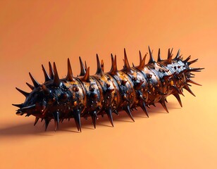 Fototapeta premium A large, spiny caterpillar against an orange background
