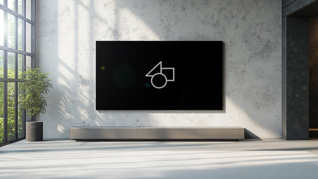 Home Interior TV Mockup 1 &ndash; Modern Living Room Television Screen Presentation, Realistic Smart TV Display, Interior Design Branding Showcase Template