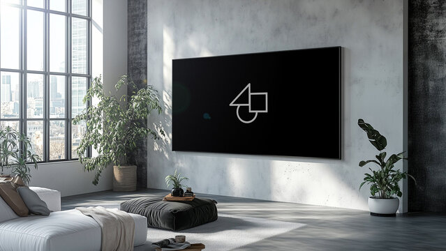 Home Interior TV Mockup 2 &ndash; Modern Living Room Television Screen Presentation, Realistic Smart TV Display, Interior Design Branding Showcase Template