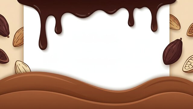Chocolate Drip Background with Cacao Pods and Blank Space.