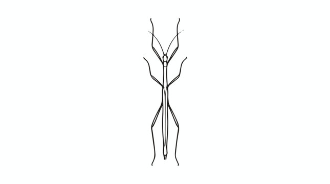 Detailed Line Drawing of a Stick Insect in Vertical Orientation.