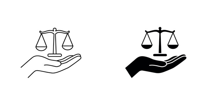 Justice Scales in Hand Icon for Mobile App and Web Interface