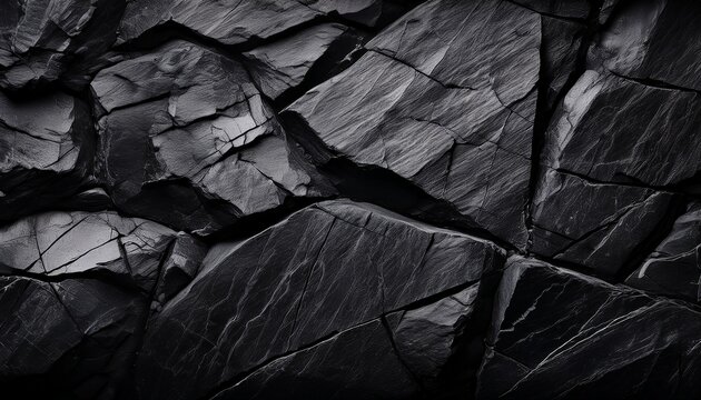 Black Rock Texture Rough Mountain Surface With Cracks Close Up Granite Stone Background With Space For Design