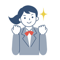 ガッツポーズをする女子学生の上半身