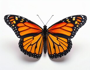 Obraz premium Vibrant Monarch Butterfly Displaying Wingspan on a Clean White Background.