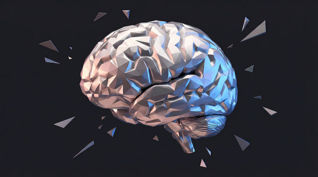 Abstract Polygonal Metallic Brain Exploding into Shards  