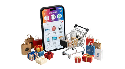 Fototapeta premium A smartphone surrounded by colorful lego pieces on a white background isolated on transparent background