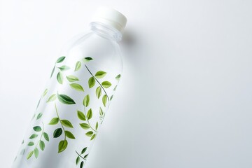 Plastic Bottle with Green Leaf Design, Eco Friendly Branding Concept