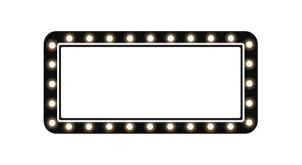A blank rectangular marquee sign with illuminated light bulbs