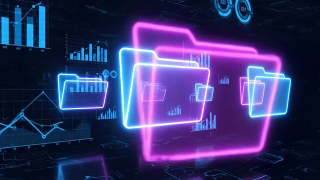 Digital Data Folders Neon Glow Analytics.