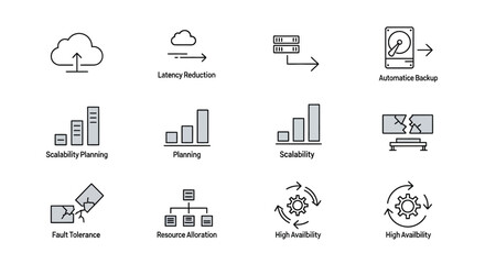 Cloud computing concepts illustrated with icons and data visualizations