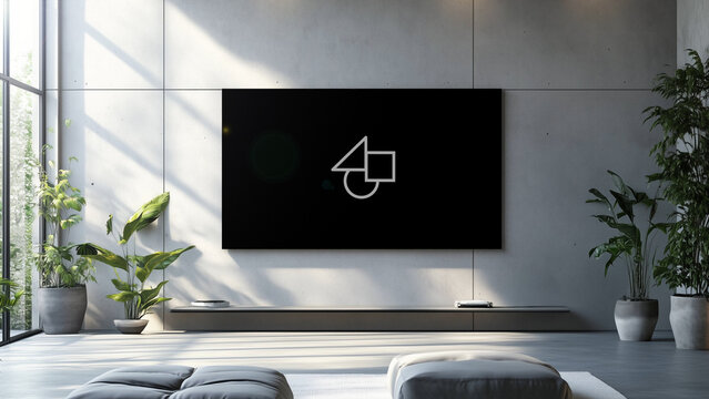 Home Interior TV Mockup 4 &ndash; Modern Living Room Television Screen Presentation, Realistic Smart TV Display, Interior Design Branding Showcase Template