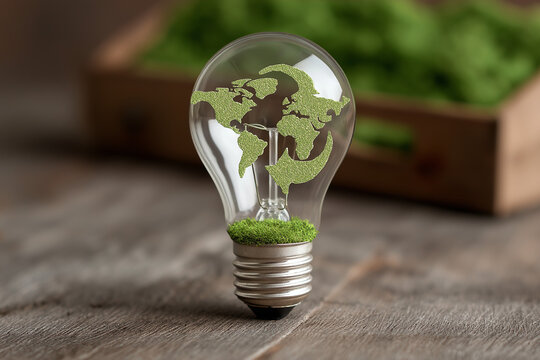The light bulb and green world map with the icon Circular economy concept, recycle, reuse, waste, manufacturing of consumer and resources for Sustainability environment and LCA Life cycle assessment