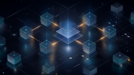 Obraz premium Digital Blockchain Network: A visual representation of a complex digital network, with interconnected blocks of data pulsating with energy.