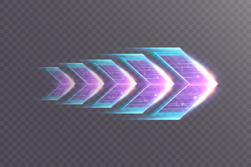 A glowing futuristic arrow symbolizing speed, data transfer and digital progress.