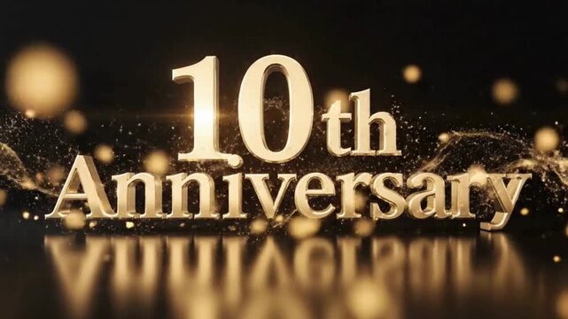 Tenth Anniversary Celebration Gold Text Animation.