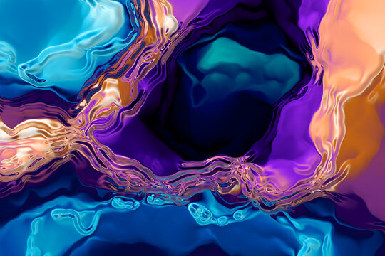 Neon liquid glass. Fluid 3D abstract background.