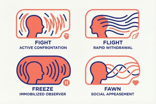 Understanding the Four Stress Response Mechanisms that Shape Human Behavior and Emotional Resilience in Daily Life Scenarios captured with clarity