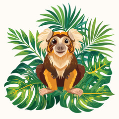 Cartoon lemur sitting among tropical greenery © Yanti