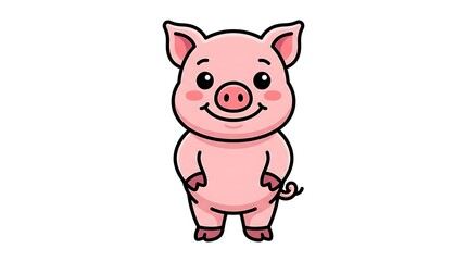 Fototapeta premium Happy Cartoon Pig Illustration on White.