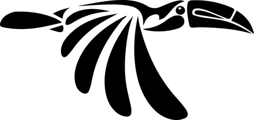 Stylized Flying Toucan Black and White Vector Illustration © Kajonboy