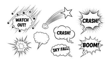 Obraz premium Comic Speech Bubbles: A collection of dynamic and expressive speech bubbles and action lines, each bursting with energy and designed to convey a variety of sounds and exclamations. 