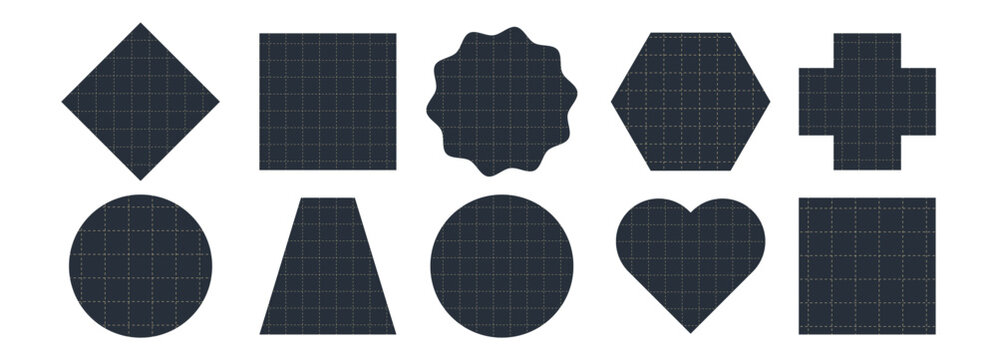 set of black shapes with grid.  Minimal frames for memo or notes