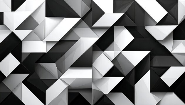 Abstract geometrical design with white, gray, and black triangles creating a sharp, folded, dimensional illusion