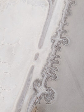 Aerial view of striking patterns etched into the Old Chandler Potash Mine Site, a tapestry of textures and tones, Western Australia, Australia.