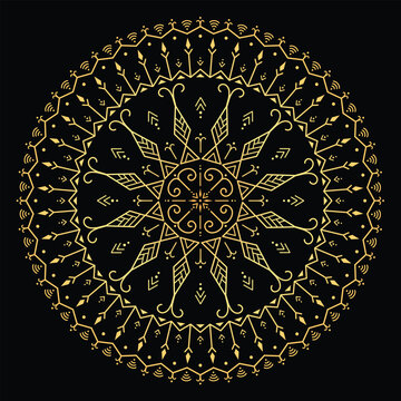 Gold Mandala Tribal Ornamental Design on Black Background