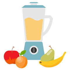 Vector illustration of a blender making fresh fruit juice with apples, bananas, pear and orange