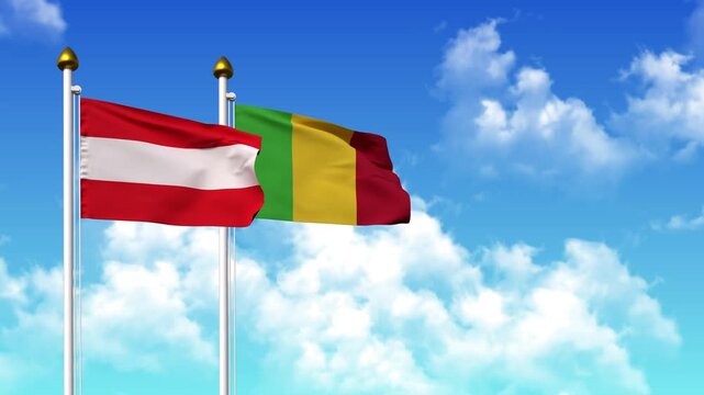 Waving flags of AUSTRIA and MALI on pole included with alpha