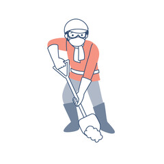 シャベルで土を掘る女性