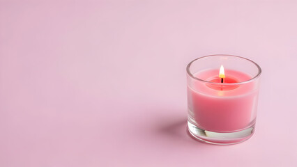 Valentine's day pink candle in glass holder for romantic ambiance
