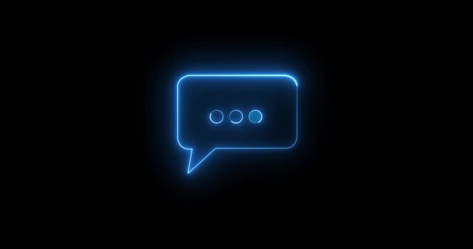Speech bubble icons neon animation on black background. Speech bubbles with dot sign animation

