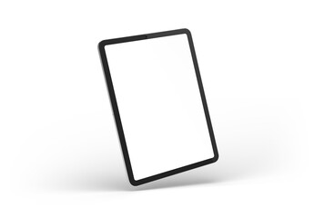 Tablet device floating and isolated on transparent background. Silver color. 3d rendering © sdecoret