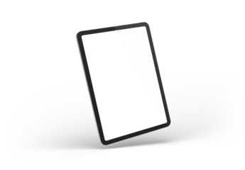 Tablet device floating and isolated on transparent background. Silver color. 3d rendering © sdecoret