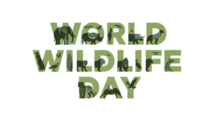 Naklejka premium World Wildlife Day green typography with animal silhouettes