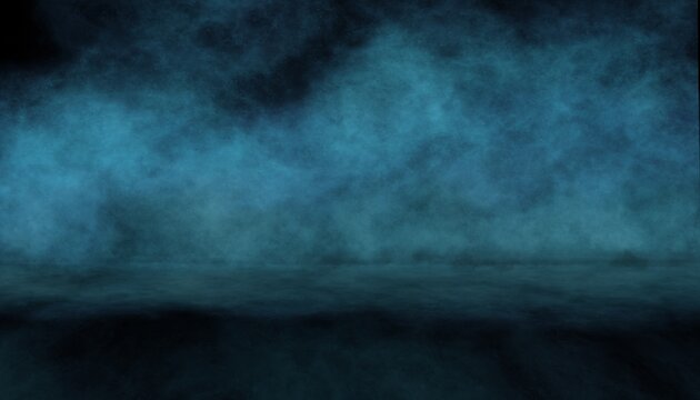 Abstract blue and teal smoke texture on dark background. Soft atmospheric fog effect.