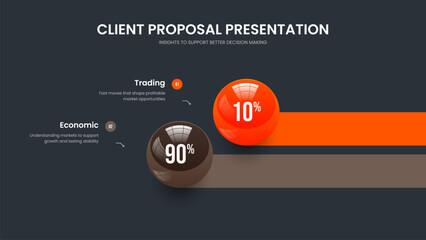Marketing Strategy 2 Option Graph Slide Template. Company Overview Two Step Infographic Presentation Layout. Creative Solution Slideshow Design Vector Illustration.