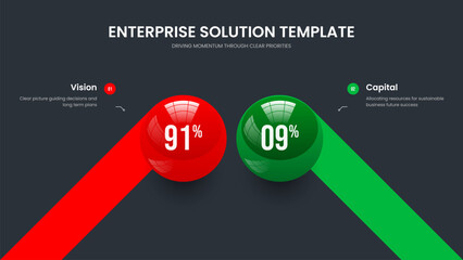 Advertising Performance 2 Option Infographic Presentation Template. Colorful Growth Slide Layout Vector Illustration. Elegant Innovation Two Step Chart Frame Design.