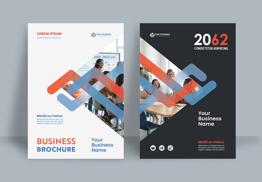 Business Report Cover Template &ndash; Red and Blue Geometric Layout (A4)	