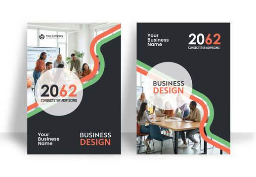 Business Report Cover Template &ndash; Green and Orange Geometric Layout (A4)	
