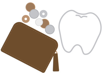 歯科治療費や自費診療のイメージの歯と財布のイラスト素材