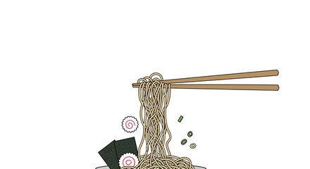 Chopsticks Holding Delicious Ramen Noodles with Toppings