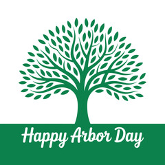 Obraz premium Minimalist green tree with Happy Arbor Day text leaves