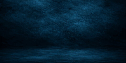 A dark blue grunge background captures a stormy night sky filled with clouds and fog over a motion wave of the deep sea © Black Art