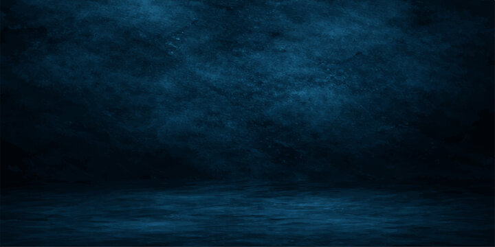 A dark blue grunge background captures a stormy night sky filled with clouds and fog over a motion wave of the deep sea