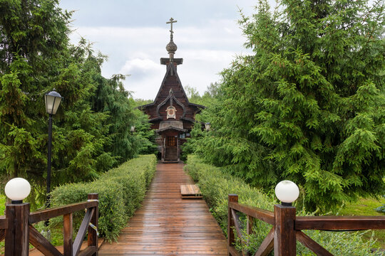 The Church of the Forty Sevastian Martyrs at the Gremyachy Klyuch waterfall. Svyatogorye. Moscow region, village of Vzglyannevo